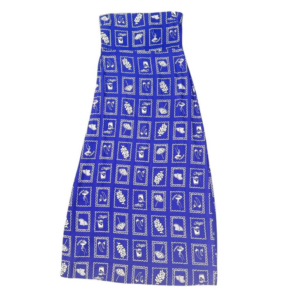 NWT XL Paper Heart Anthropologie Blue Linen Strapless Maxi Dress Tropical Resort - Picture 6 of 14